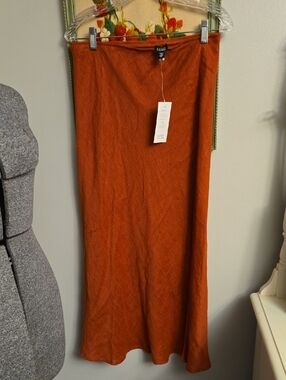 NWT Eileen Fisher Orange Italian Linen Long Skirt